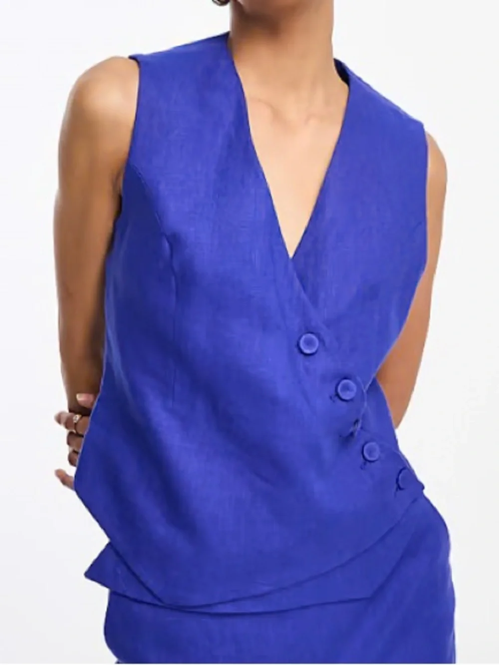 Mango blue linen vest set